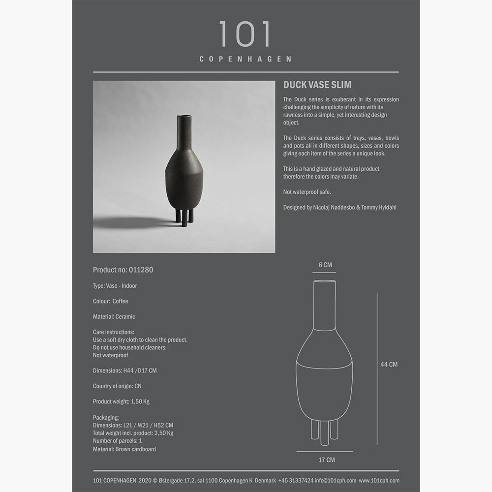 Duck Vase Slim Coffee - Unique Hand-Glazed Design for Modern Living Spaces