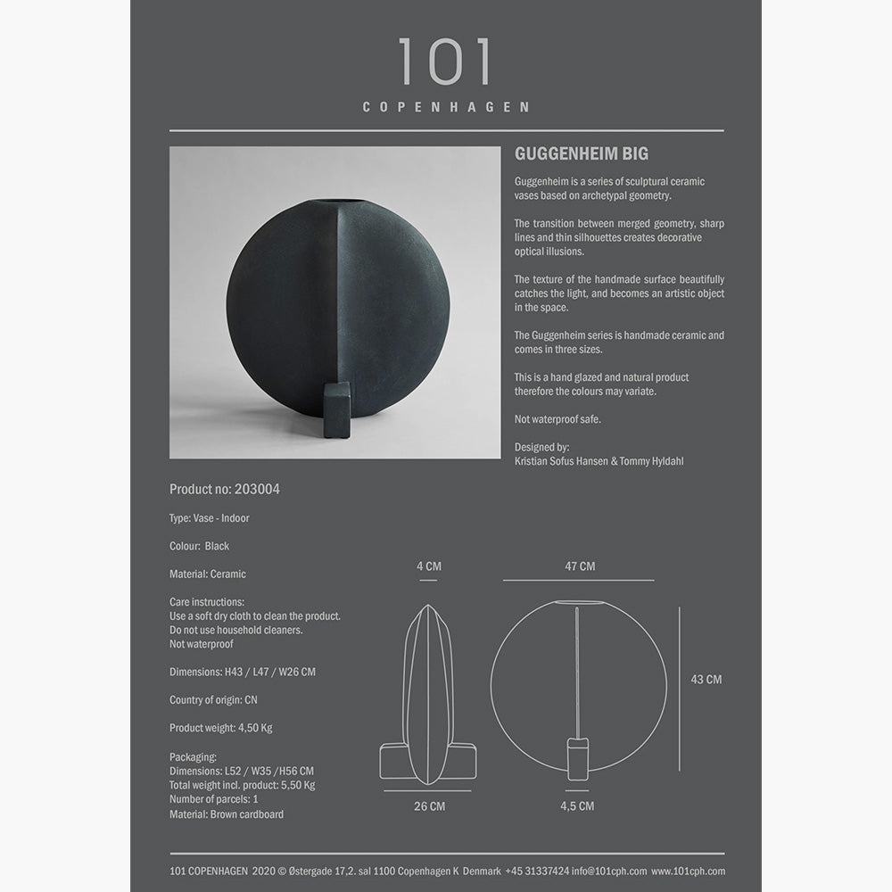 Guggenheim Big Black Vase - Sculptural Ceramic Design with Geometric Elegance