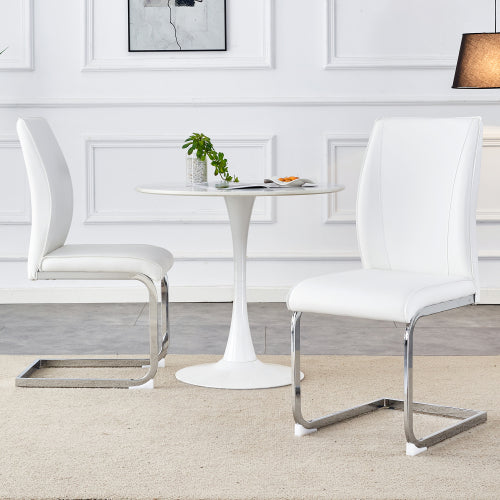 Luxury Simple Arch Chair - Set of 4 Dark Gray PU Material High Resilience Dining Chair with Arched Metal Silver Leg.Crazy Horse Texture PU Dining Chairs.