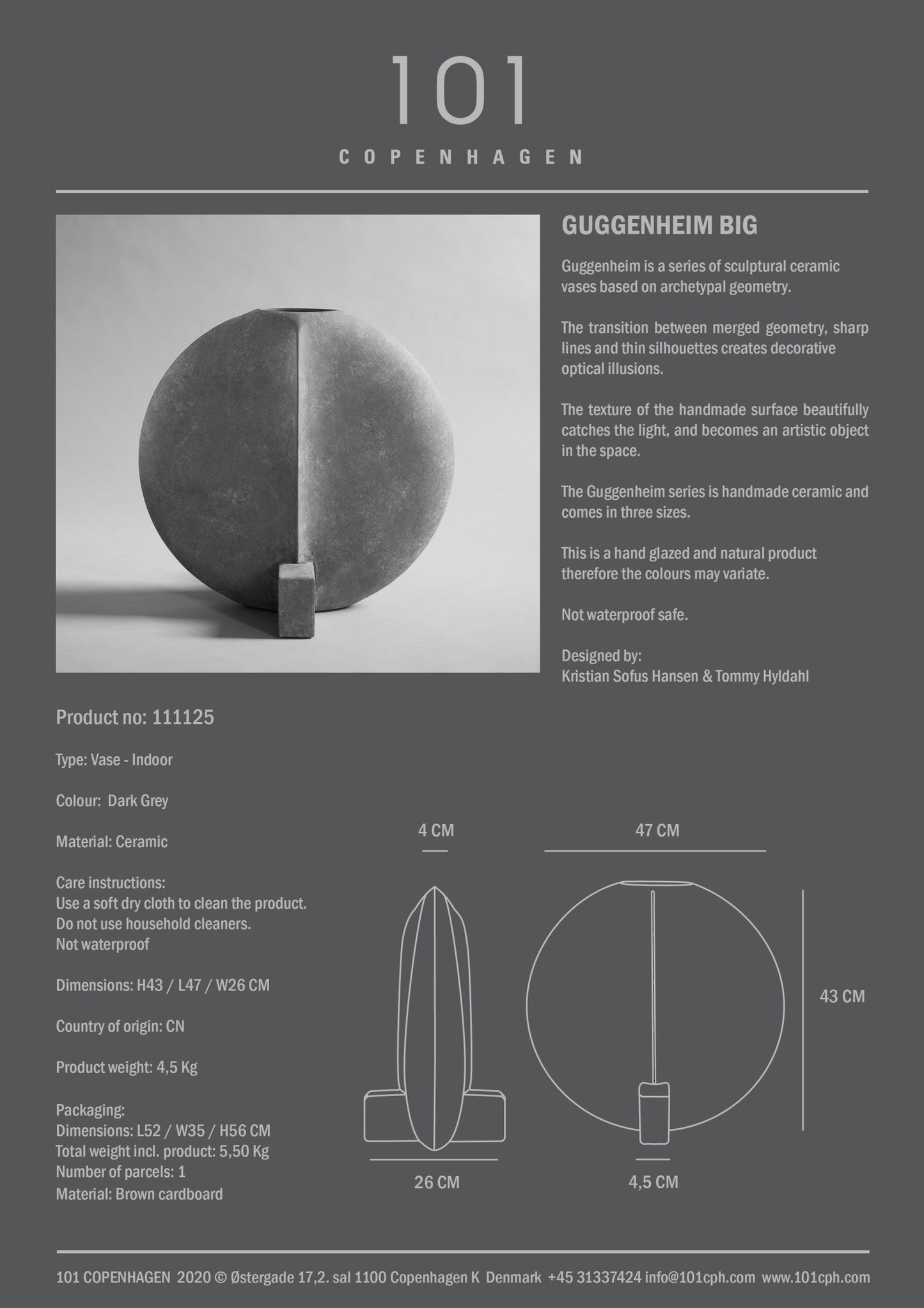 Guggenheim Big Dark Grey Ceramic Vase - Sculptural Home Deco