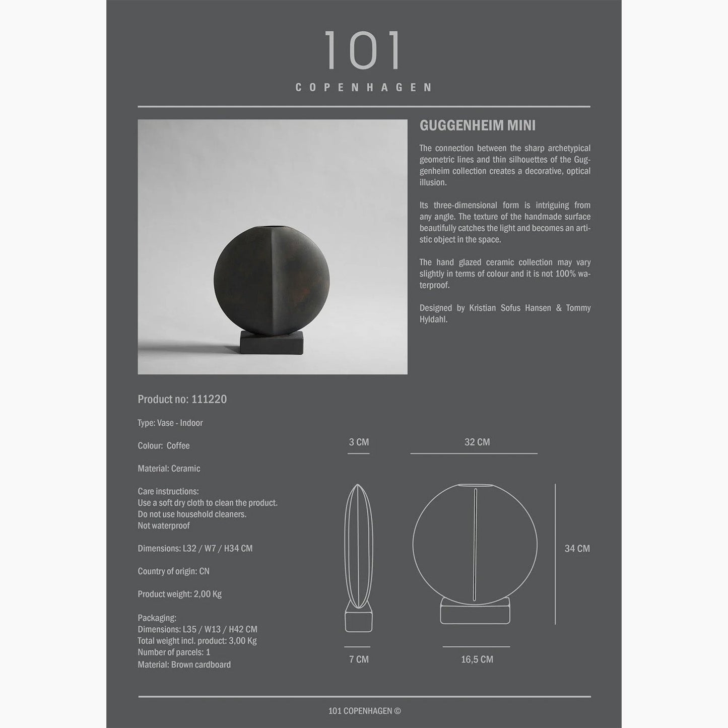 Guggenheim Mini Ceramic Vase - Sculptural Home Decor in Coffee and Dark Grey