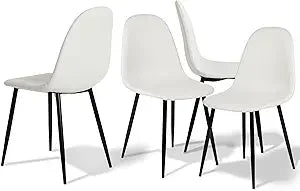Mid-Century Modern Upholstered Dining Chairs Set, Kitchen Chairs with Metal Legs for Dining Room, Fabric Suede Seat Side Chair