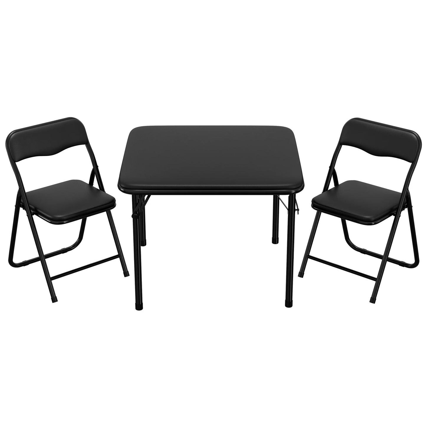 Boys and Girls Folding Table and Chairs Set of 3, Portable Table and Chair with Pu Soft Cushion, For Eating,Reading and Playing