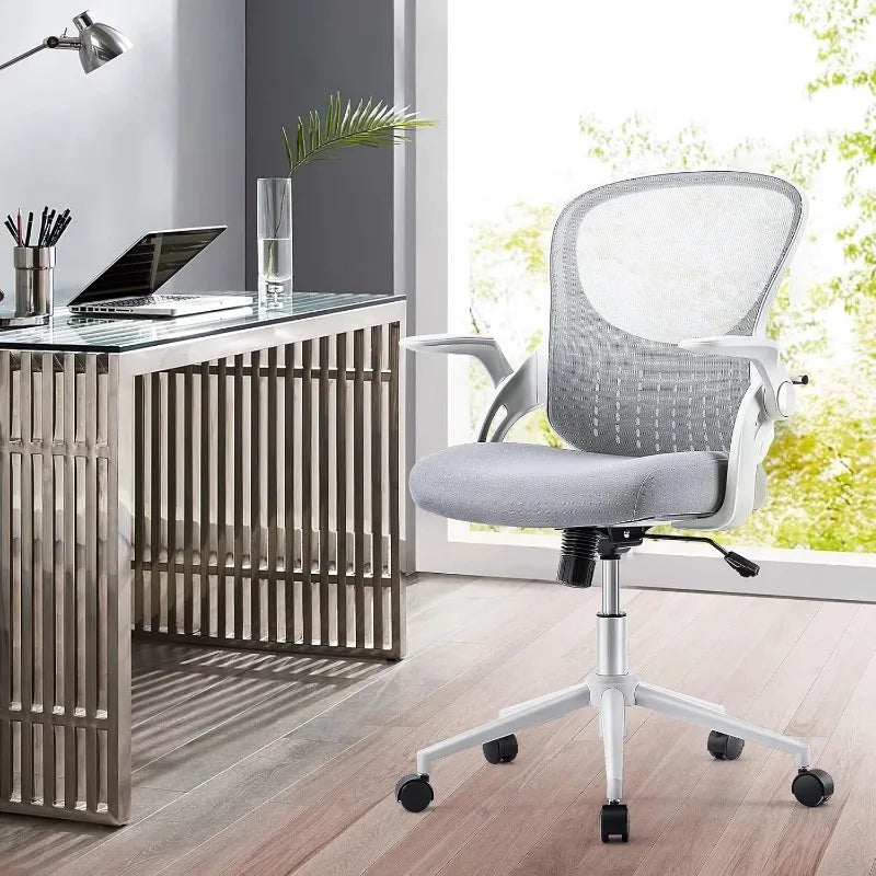 Office Chair - Ergonomic Flip-up Arm Home Office Computer Swivel Desk Chair with Wide Seat, Thickened Seat Cushion,