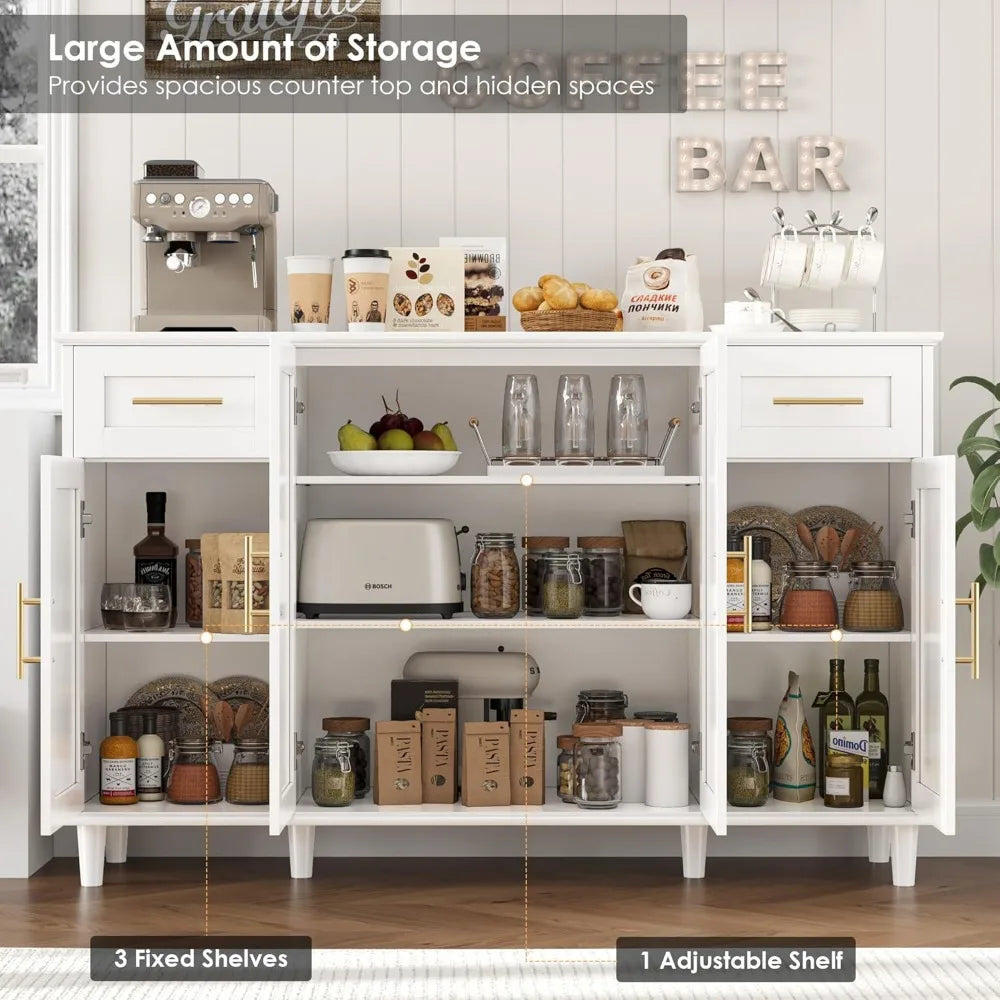 Sideboard Buffet Cabinet Storage, Large Kitchen Buffet Storage Cabinet with Drawers and Shelves, Wood Coffee Bar Cabinet with