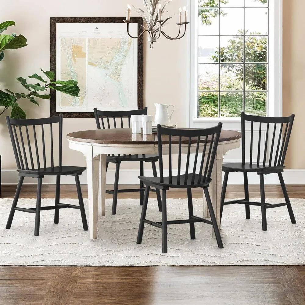 Dining Chairs Set of 4, Farmhouse Wooden Spindle Back Kitchen Chairs, Windsor Dining Chairs for Kitchen and Dining Room, Black