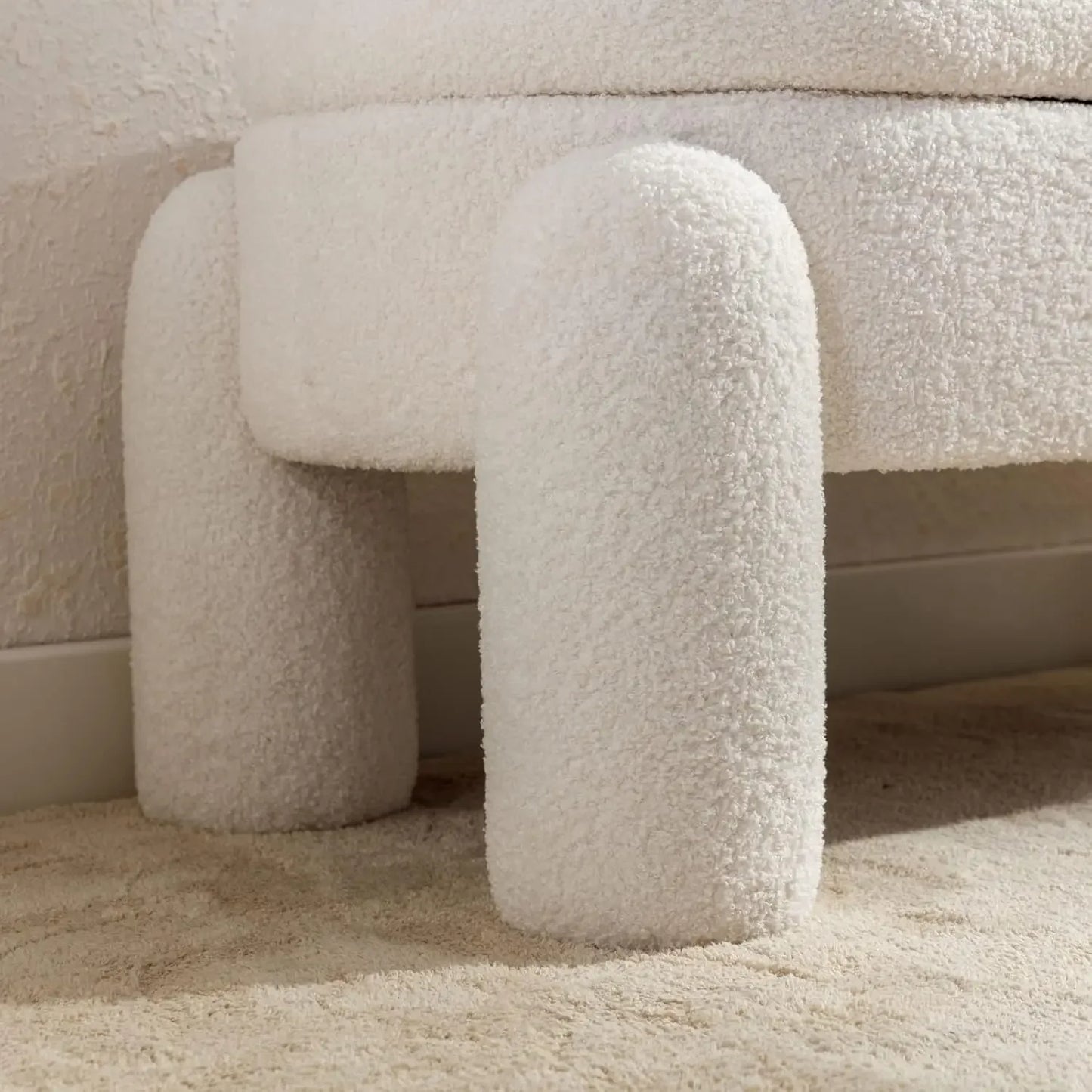 Modern Storage Bench, 44.7 Inch Upholstered Ottoman Bench Sherpa Fabric End of Bed Stool, Cute Entryway Bench for Bedroom Living