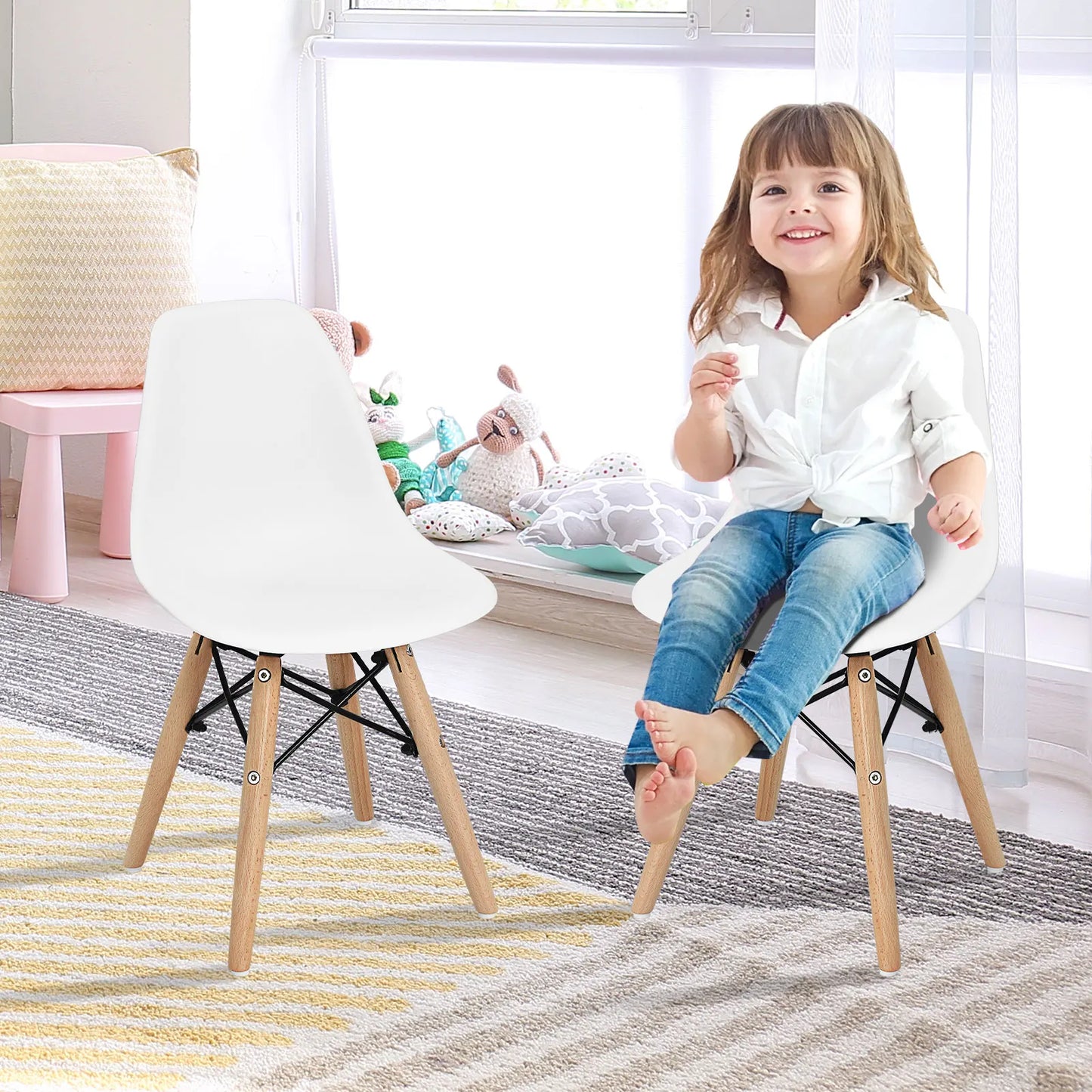 4 PCS Kids Chair Set Mid-Century Modern Style Dining Chairs w/ Wood Legs