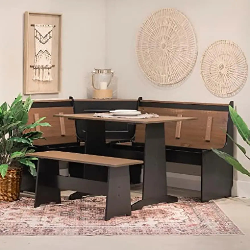 Black and Pecan Breakfast Dining Set Both corner benches lift up to reveal hidden storage compartments