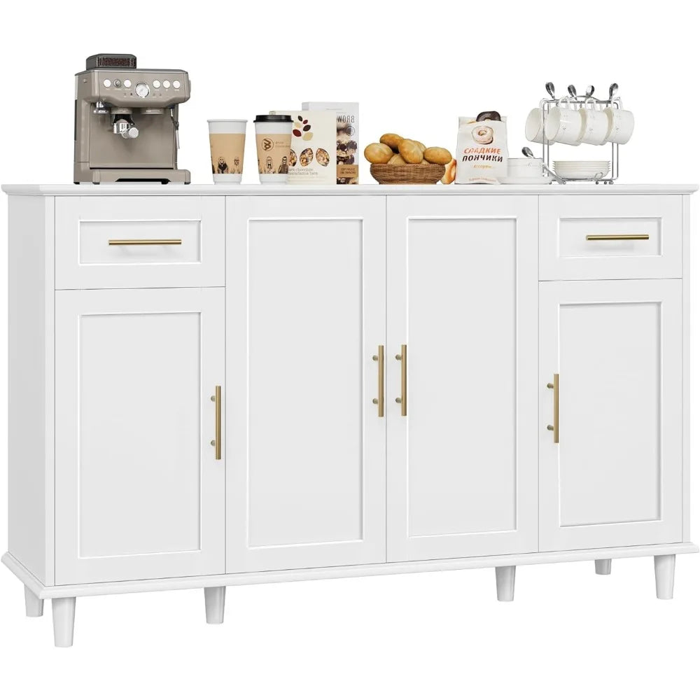 Sideboard Buffet Cabinet Storage, Large Kitchen Buffet Storage Cabinet with Drawers and Shelves, Wood Coffee Bar Cabinet with