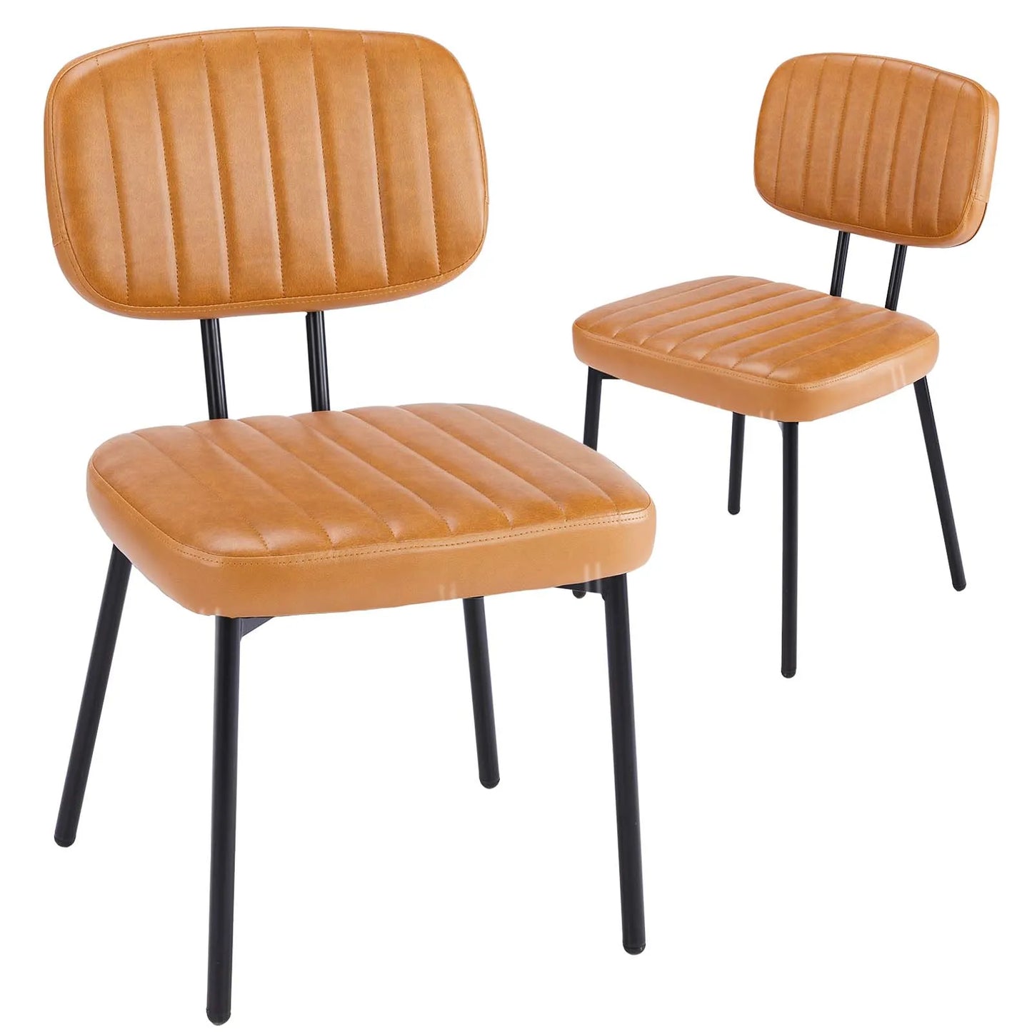 JHK Dining Chairs Set of 2 Ergonomic Lumbar Support PU Leather Foam Sponge Cushion Seat and Metal Legs for Modern Kitchen