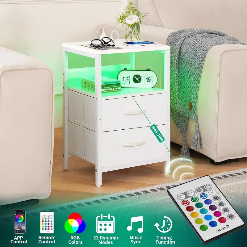 Nightstand with charging station, Nightstand with USB ports and sockets, Small nightstand, Bedside table