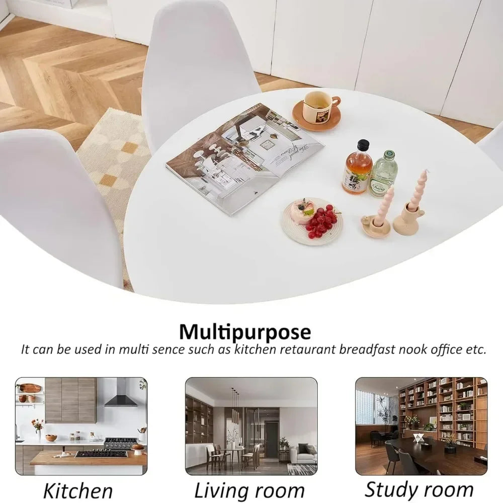42 "dining table for 4 people, modern white MDF round, suitable for dining room, living room, kitchen