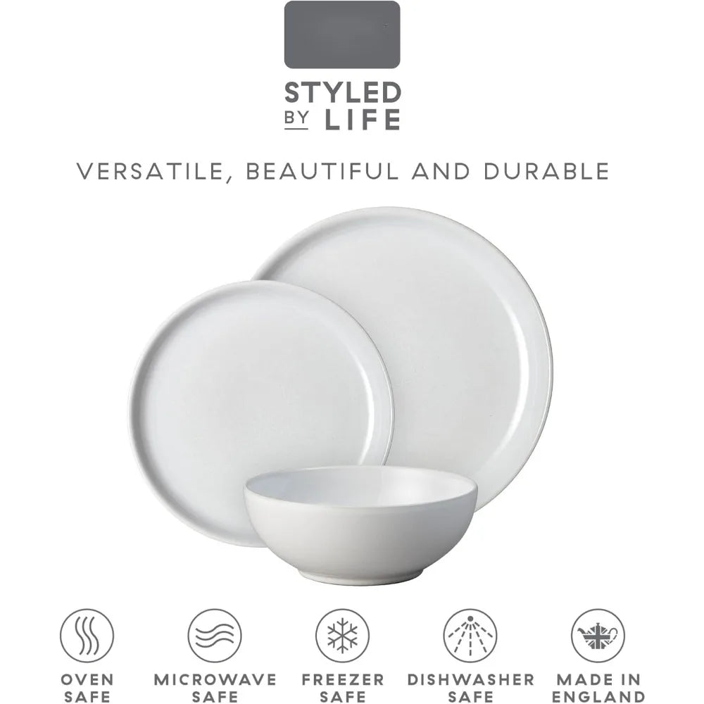 Stone White Dinner Set For 4-12 Piece Simple Ceramic Stoneware Tableware Set -Dishwasher Microwave Oven Safe -Scratch Resistant