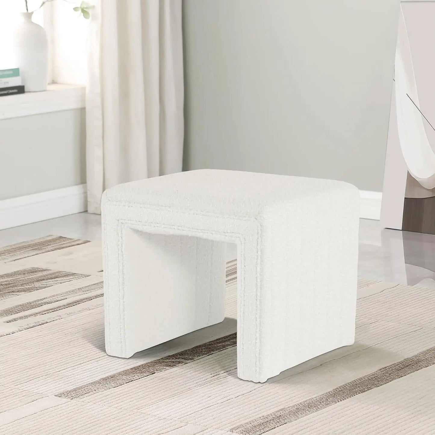 NEW Modern Channel Tufted Ottoman Home Décor|Ottoman for Living Room & Bedroom - Cream Boucle