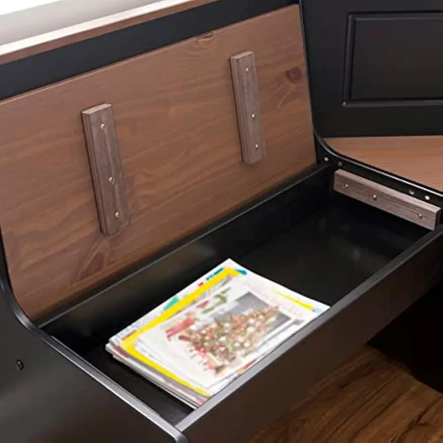 Black and Pecan Breakfast Dining Set Both corner benches lift up to reveal hidden storage compartments