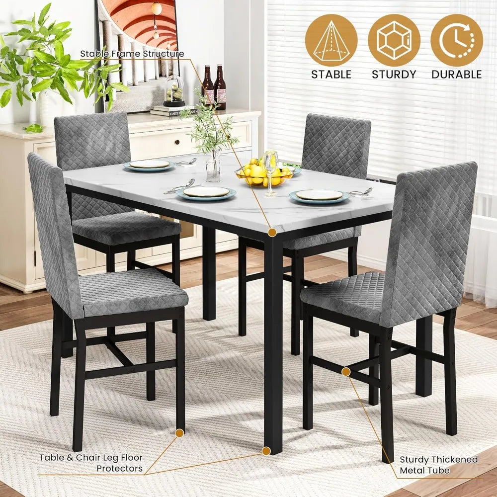 Dining Table Set for 4,Kitchen Table and Chairs Set of 4,Upholstered Velvet Chairs,Dining Room Table Set for Kitchen Dining Room