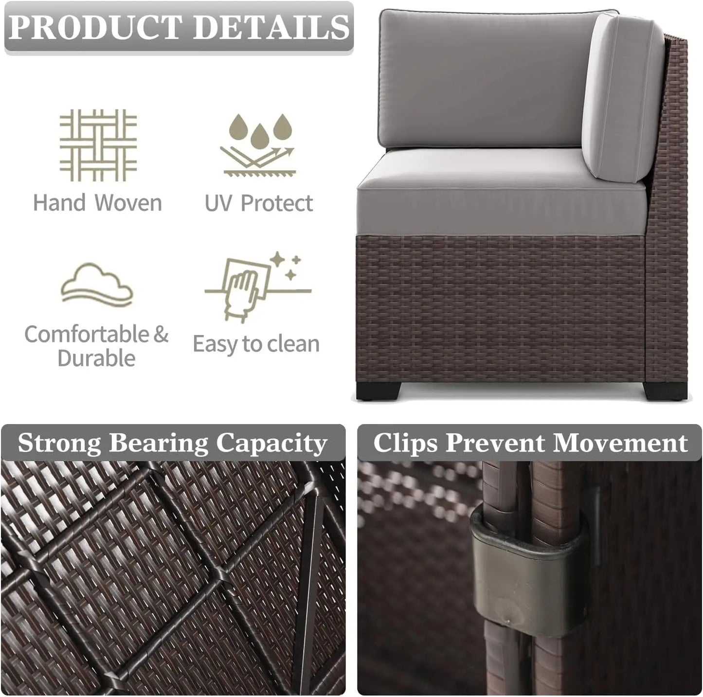 13 Pieces Outdoor Patio Furniture Set with 44" Fire Pit Table Brown Rattan Sectional Sofa Conversation Sets