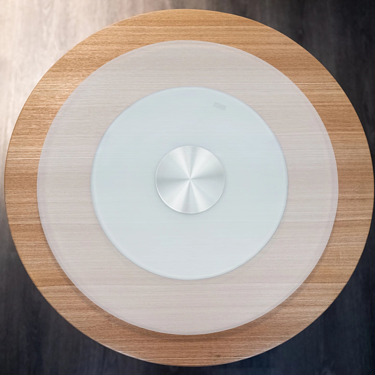 Bymaocar 70cm Tempered Glass Turntable Clear Dining Round Table Centerpiece Tabletop 360° Rotation W/ 14.96in Large Chassis