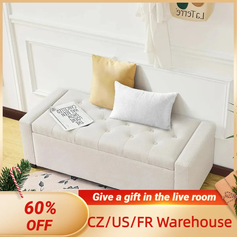 Folding Storage Ottoman, Footrest Stool Storage Bench with Flipping Lid, Safe Hinge for Living Room, Bedroom, Entryway, 47.8"