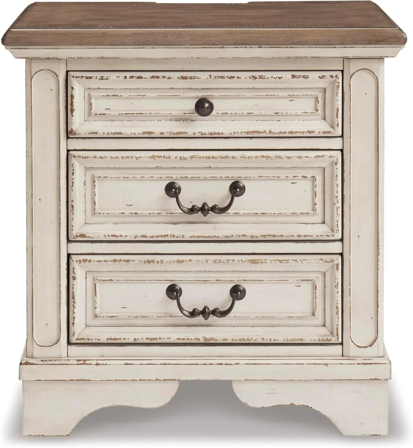 Realyn French Country 3 Drawer Nightstand with Electrical Outlets & USB Ports, 27.75" Tall