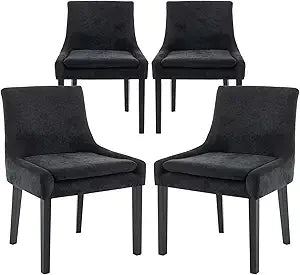 Modern Dining Chairs Set of 4, Upholstered Corduroy Accent Side Leisure Chairs with Mid Back and Wood Legs for Living Room/Dini