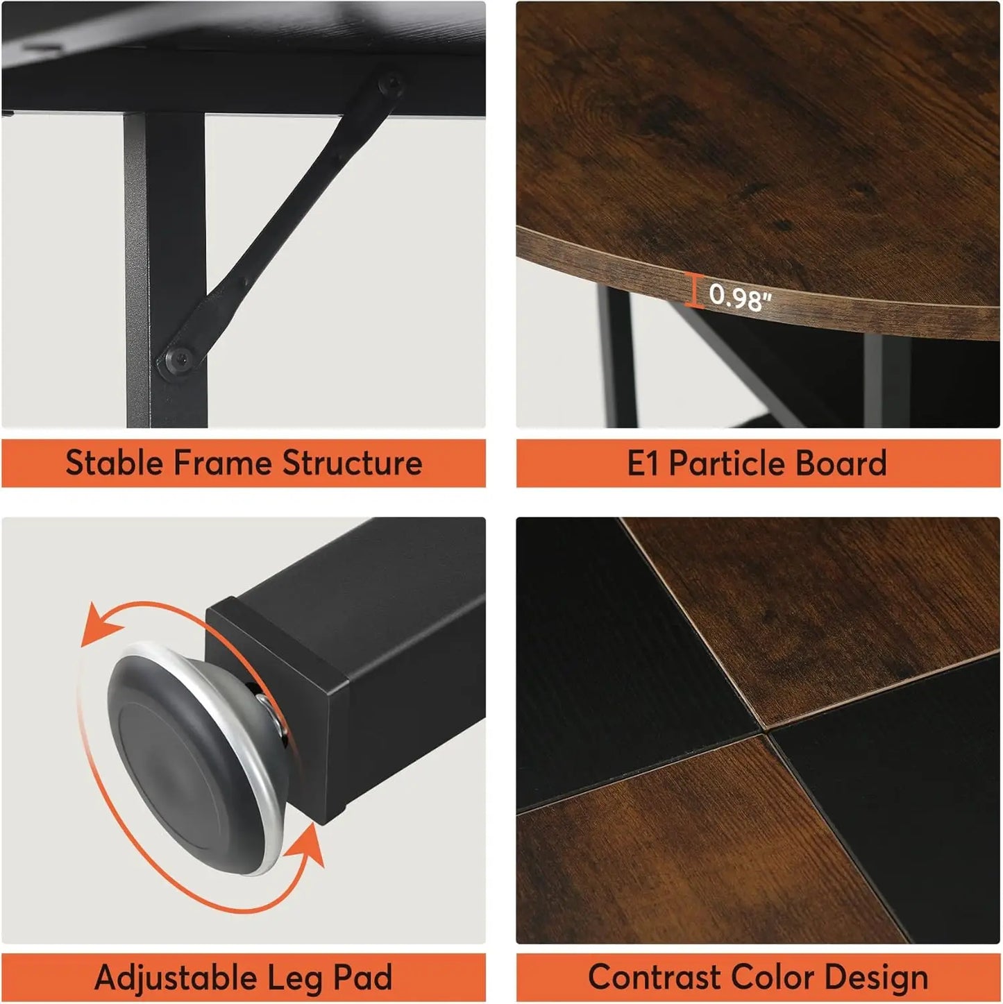47 inch Round Dining Table for 4,Wood Kitchen Table Large Dinner Table with Storage Shelf Metal Legs for Dining Room(Only Table)