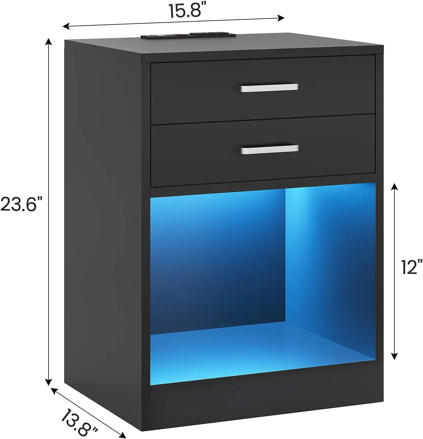 LED Nightstands Set of 2,Night Stands for Bedrooms Set of 2,Nightstand with Charging Station and LED Lights,Black Bedside Table