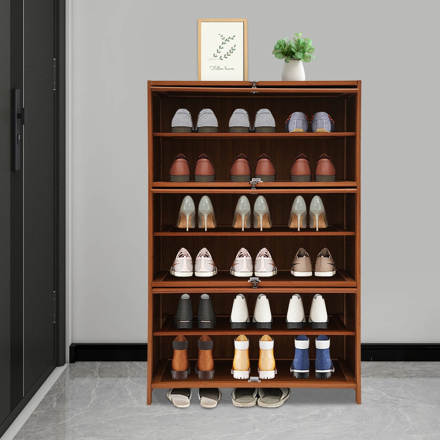 Free Standing Shoe Cabinet Strong Bearing Capacity Wear Resistant Shoe Cabinet with Flip Doors Raised Bottom for Porch
