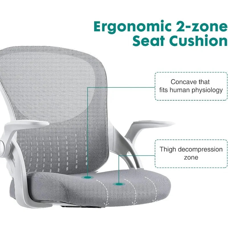 Office Chair - Ergonomic Flip-up Arm Home Office Computer Swivel Desk Chair with Wide Seat, Thickened Seat Cushion,