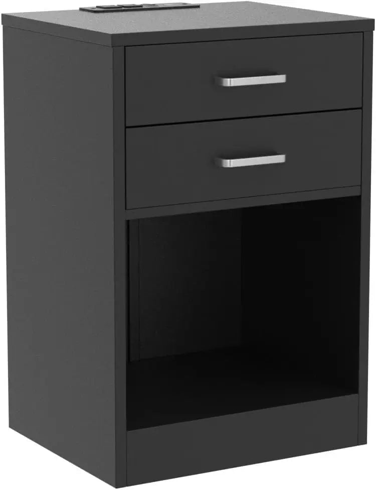 LED Nightstands Set of 2,Night Stands for Bedrooms Set of 2,Nightstand with Charging Station and LED Lights,Black Bedside Table