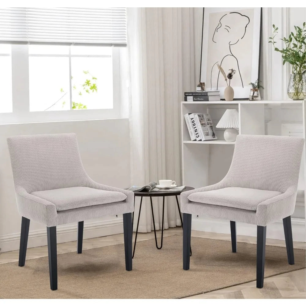 Modern Dining Chairs Set of 4, Upholstered Corduroy Accent Side Leisure Chairs with Mid Back and Wood Legs for Living Room/Dini