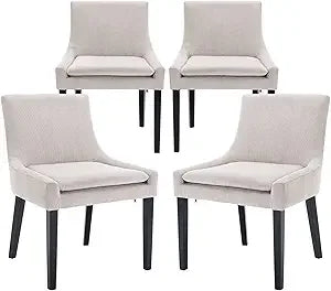 Modern Dining Chairs Set of 4, Upholstered Corduroy Accent Side Leisure Chairs with Mid Back and Wood Legs for Living Room/Dini
