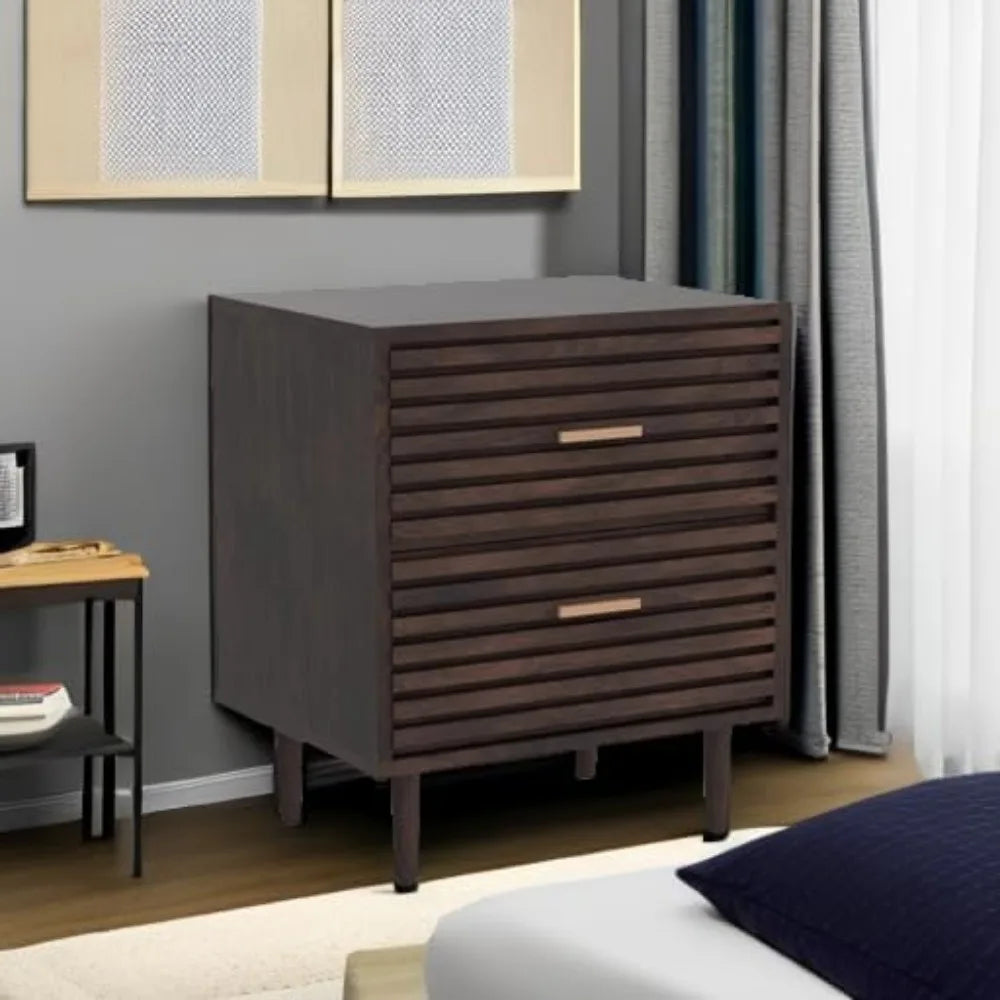 Fluted Nightstands Set of 2, Mid Century Bedside Table for Bedroom, End Table with 2 Drawers, Modern Bed Side Table wit
