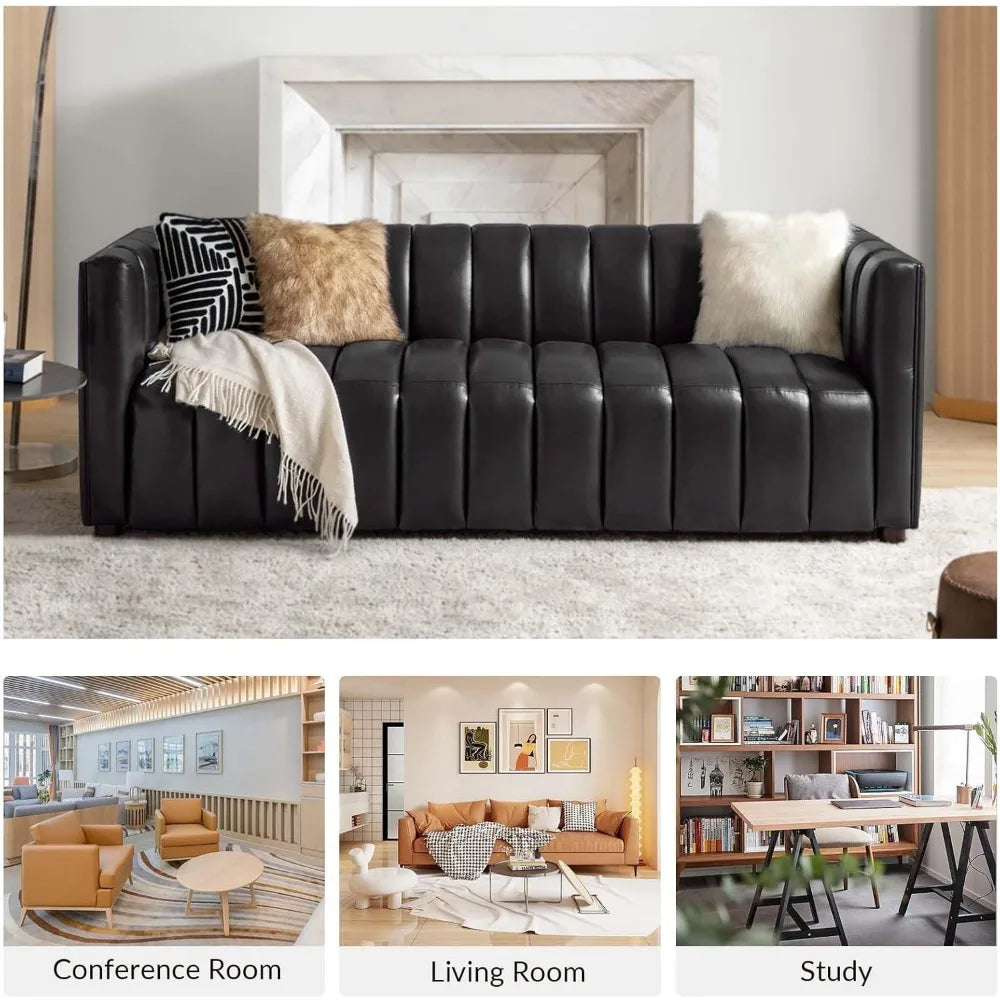 83" Genuine Leather Sofa, Sofa Leather for Living Room,3 Seater Sofas Couch Top Layer Leather Large Sofas Furniture with Channel