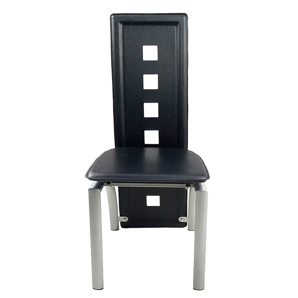 4pcs long backrest square hollow decoration PU leather dining chair round tube black cushion electroplating chair leg N201