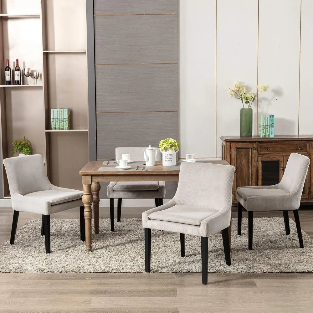 Modern Dining Chairs Set of 4, Upholstered Corduroy Accent Side Leisure Chairs with Mid Back and Wood Legs for Living Room/Dini