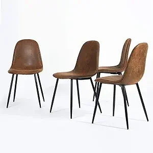 Mid-Century Modern Upholstered Dining Chairs Set, Kitchen Chairs with Metal Legs for Dining Room, Fabric Suede Seat Side Chair