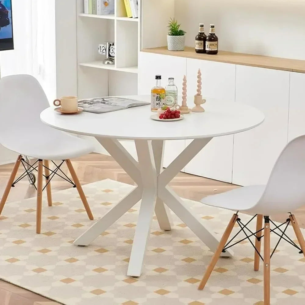 42 "dining table for 4 people, modern white MDF round, suitable for dining room, living room, kitchen