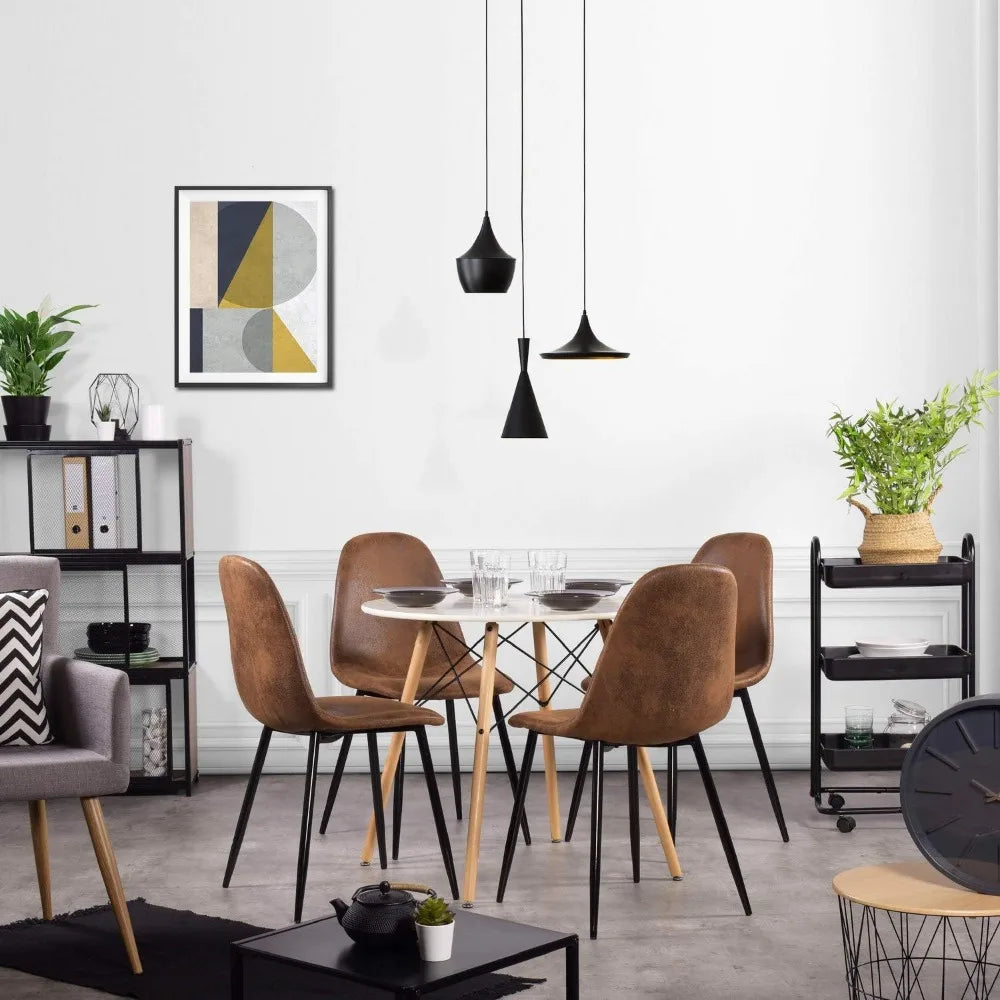 Mid-Century Modern Upholstered Dining Chairs Set, Kitchen Chairs with Metal Legs for Dining Room, Fabric Suede Seat Side Chair