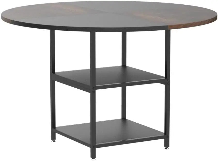 47 inch Round Dining Table for 4,Wood Kitchen Table Large Dinner Table with Storage Shelf Metal Legs for Dining Room(Only Table)