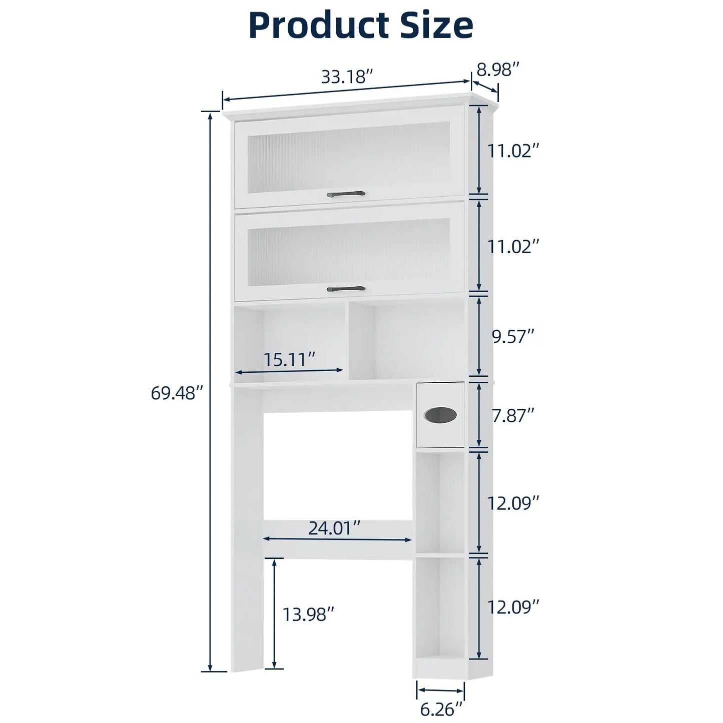 Vabches Over the Toilet Storage Cabinet Bathroom Organizer with Glass Door&Shelves Wooden Toilet Rack Bathroom Storage Cabinet