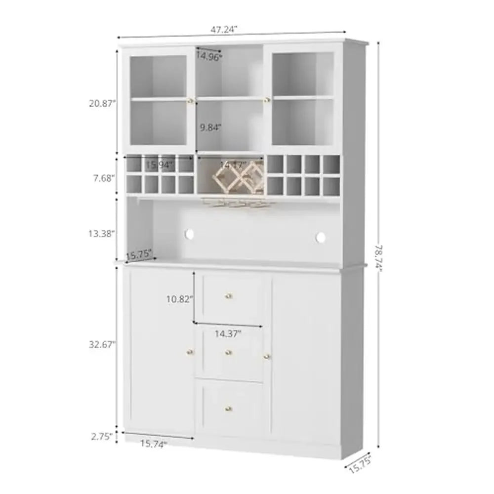 LED Lighted Bar Cabinet with Storage Shelves & Wine Rack Freestanding Liquor Display Cabinet with Stemware Slots High-Grade MDF