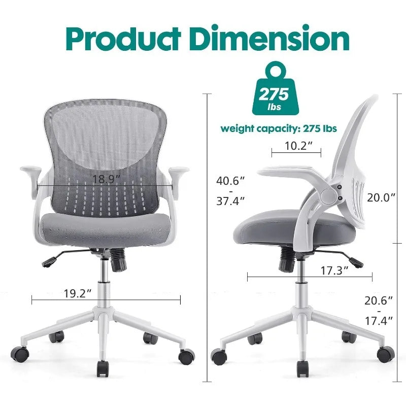 Office Chair - Ergonomic Flip-up Arm Home Office Computer Swivel Desk Chair with Wide Seat, Thickened Seat Cushion,