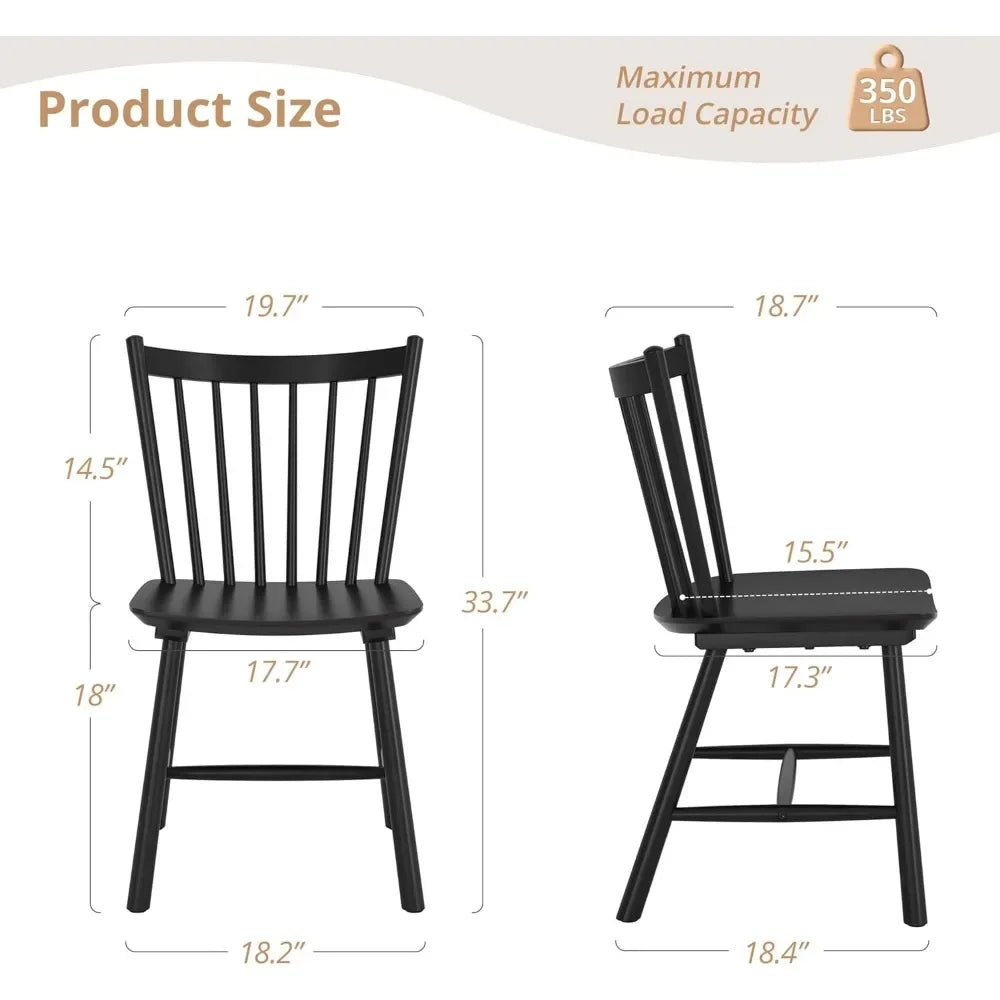 Dining Chairs Set of 4, Farmhouse Wooden Spindle Back Kitchen Chairs, Windsor Dining Chairs for Kitchen and Dining Room, Black