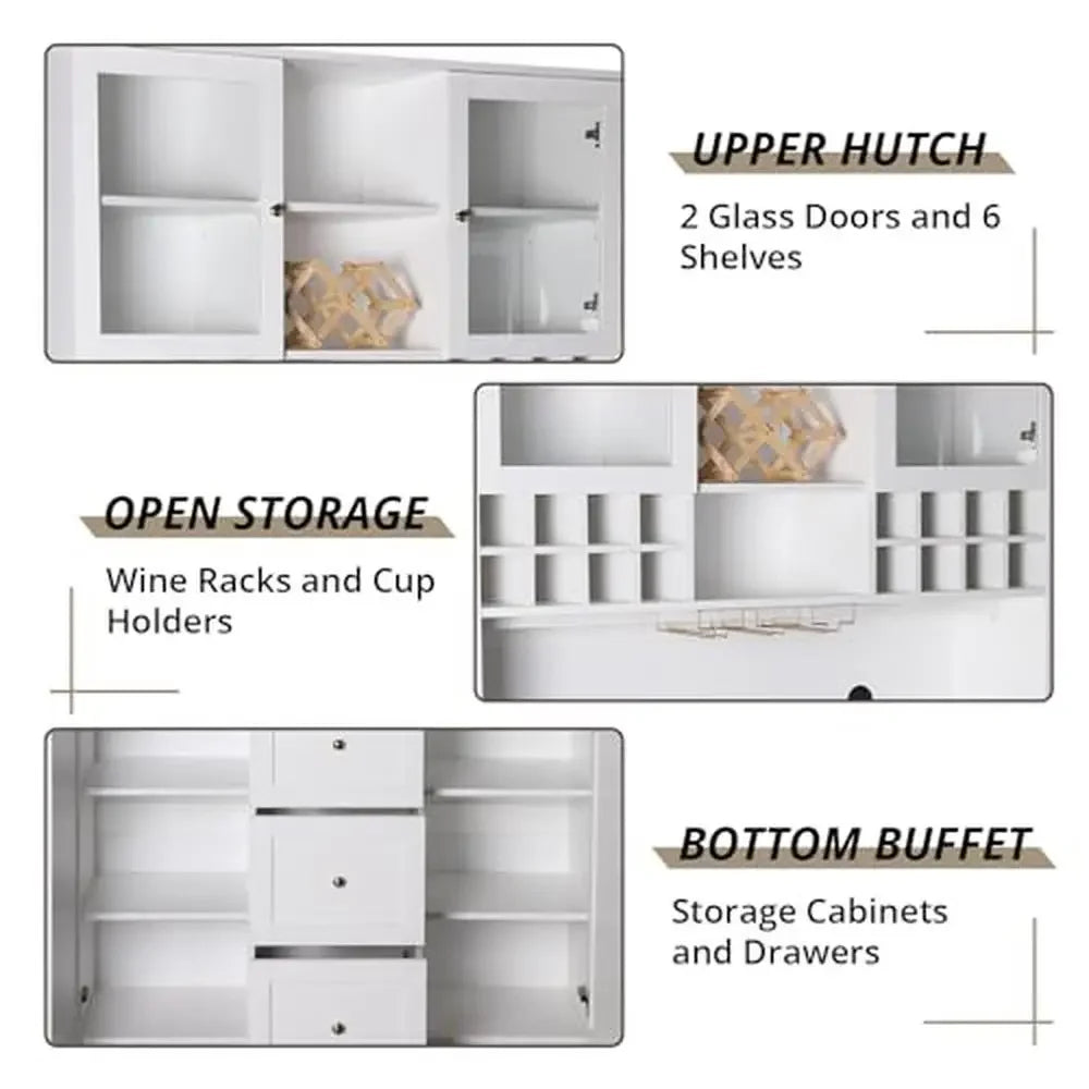 LED Lighted Bar Cabinet with Storage Shelves & Wine Rack Freestanding Liquor Display Cabinet with Stemware Slots High-Grade MDF