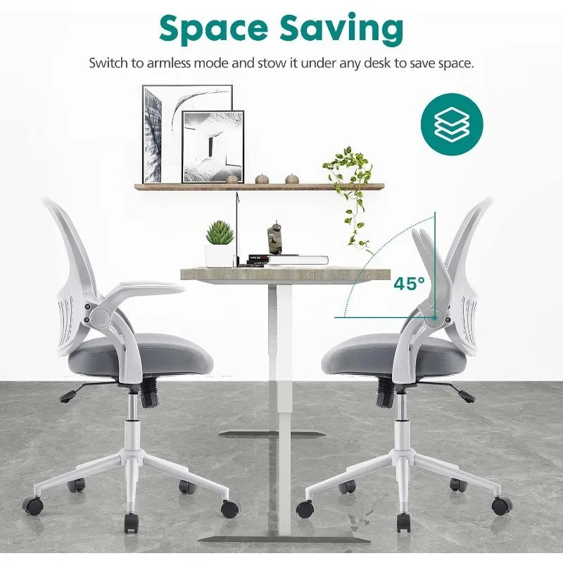 Office Chair - Ergonomic Flip-up Arm Home Office Computer Swivel Desk Chair with Wide Seat, Thickened Seat Cushion,