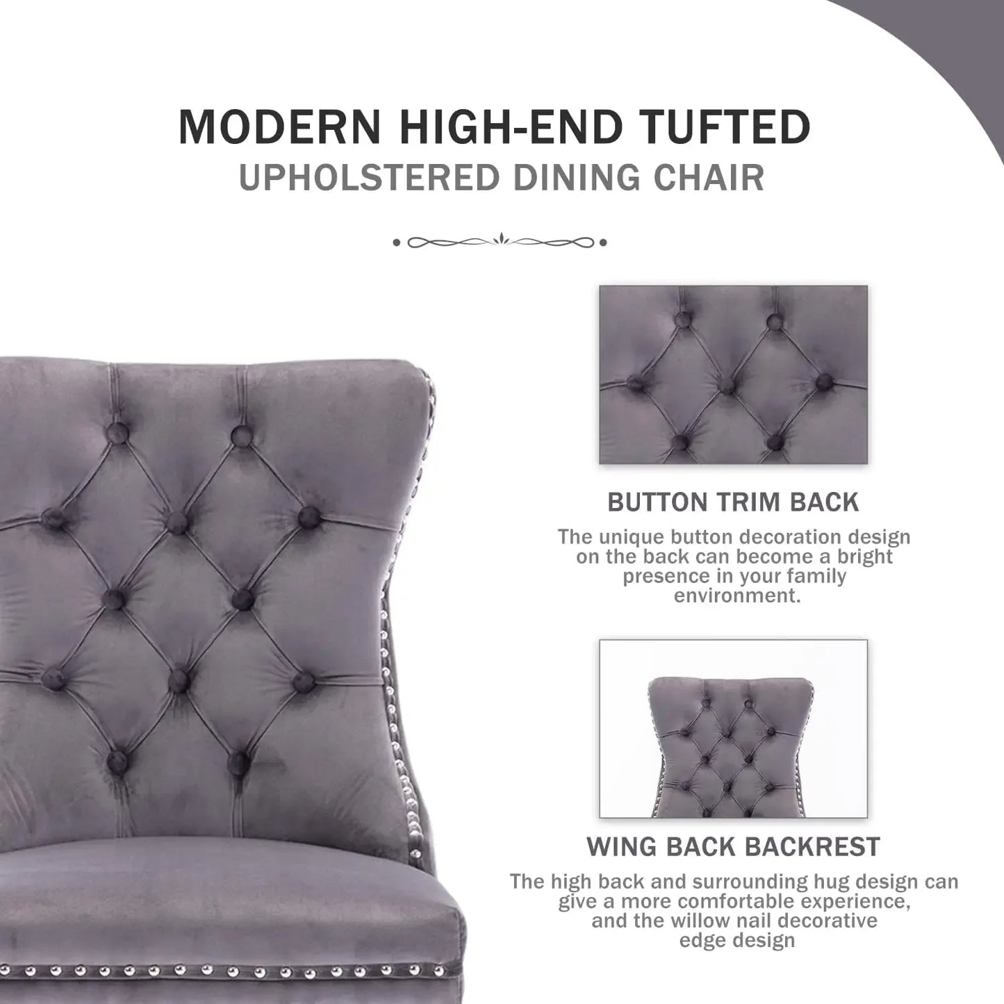 Velvet Dining Chairs Set of 6, Upholstered Dining Room Chairs with Ring Pull Trim and Button Back, Luxury Tufted Dining Chairs