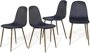 Mid-Century Modern Upholstered Dining Chairs Set, Kitchen Chairs with Metal Legs for Dining Room, Fabric Suede Seat Side Chair