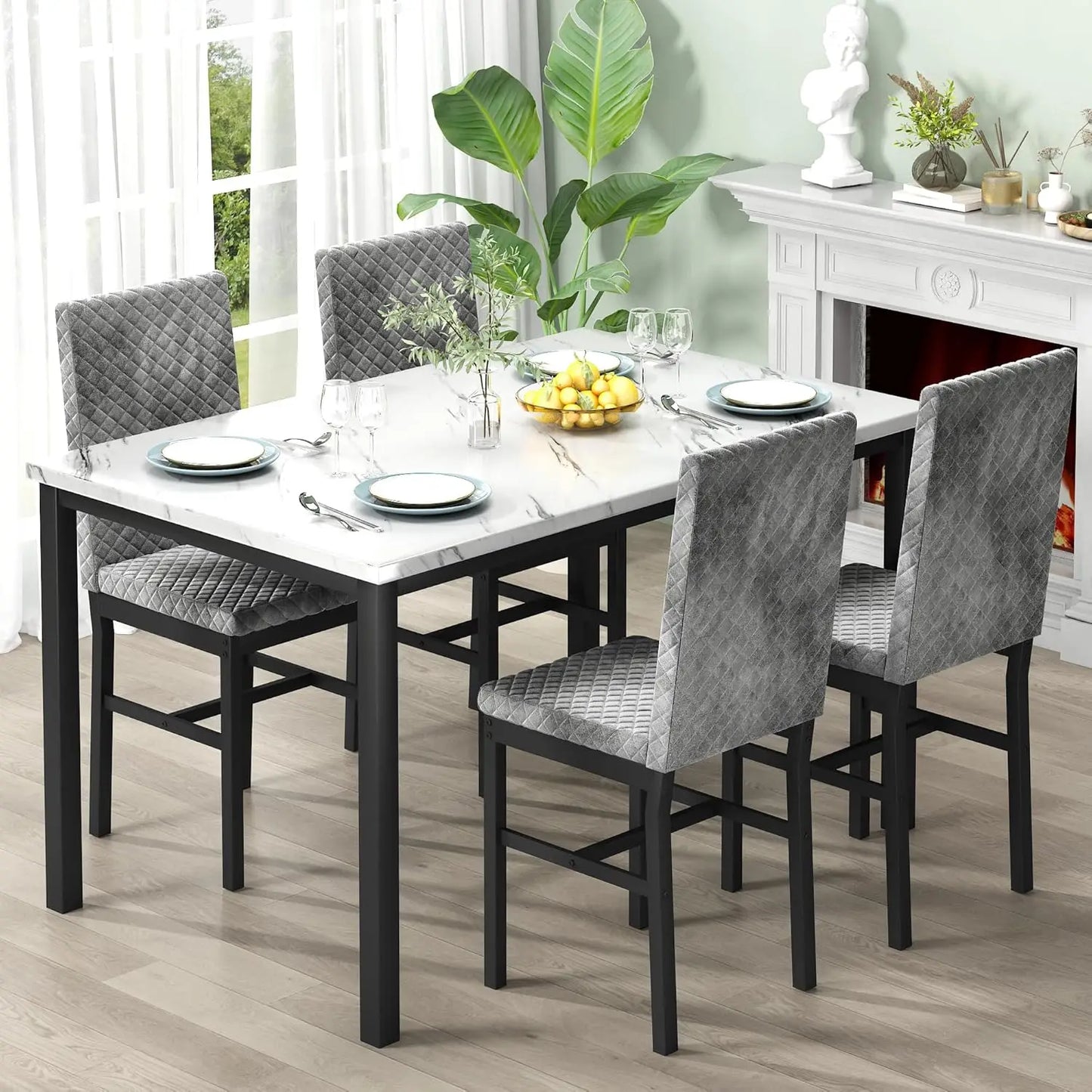 Dining Table Set for 4,Kitchen Table and Chairs Set of 4,Upholstered Velvet Chairs,Dining Room Table Set for Kitchen Dining Room